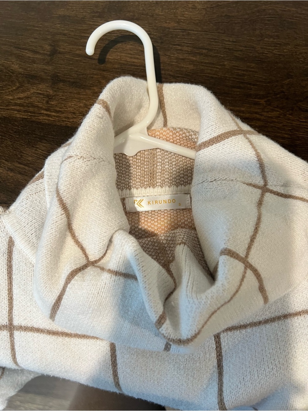 Cream Windowpane Cowl Neck Sweater - Picture 1 of 4